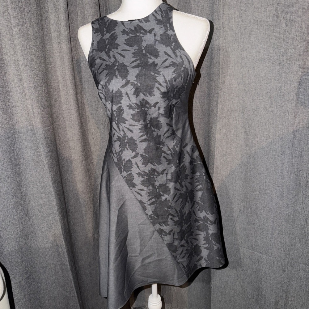 Banana Republic Petite 0P Grey Floral Asymmetrical Fit & Flare Cocktail Dress